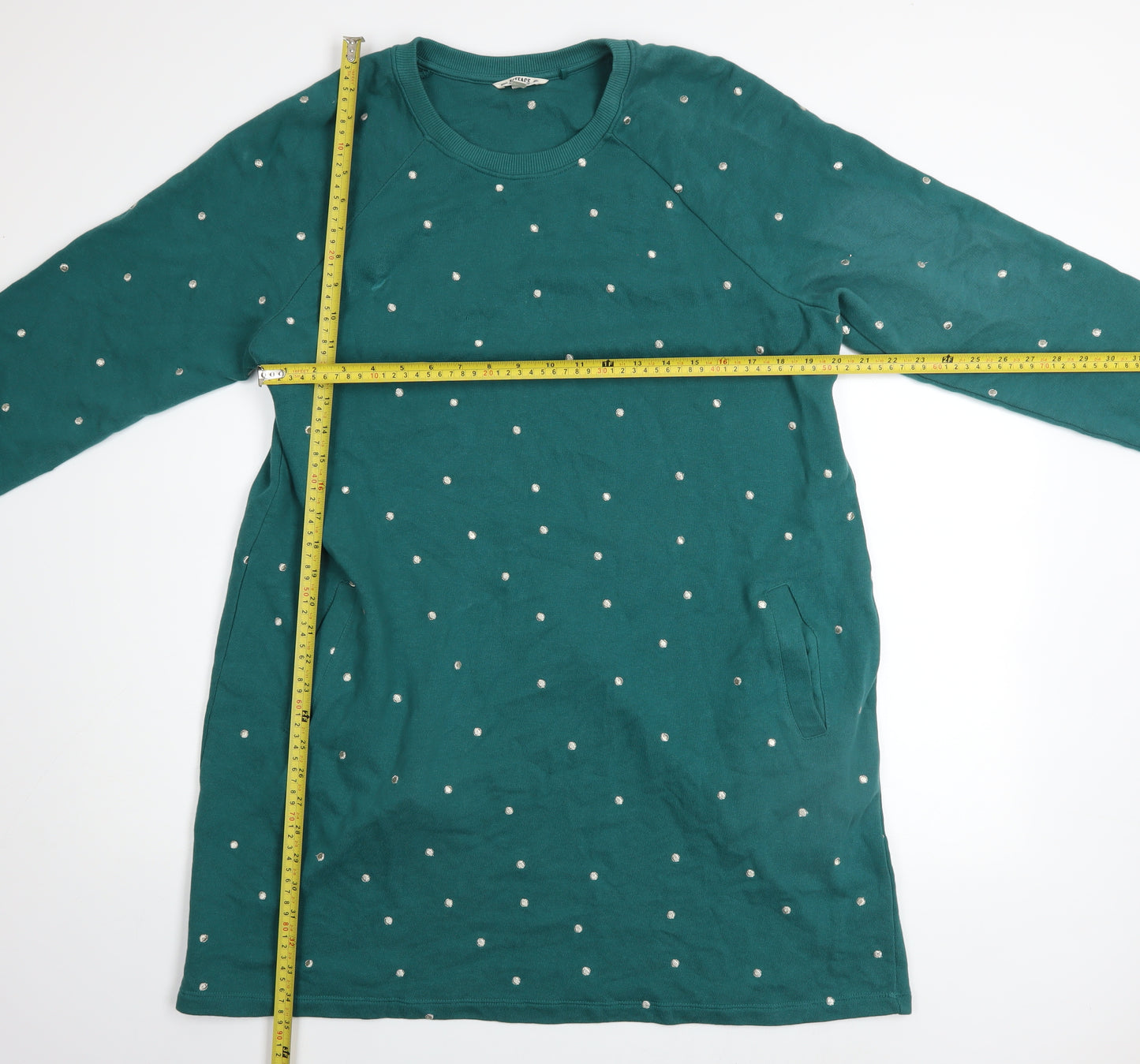 FatFace Women's Green Beaded Long Sleeve Shift Dress Size 18