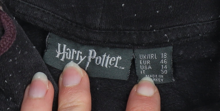 Harry Potter Women's Black Hoodie Size 18 Hogwarts Crest Cotton Blend