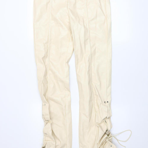 PrettyLittleThing Tall Beige Faux Leather Lace Up Womens Trousers UK 12