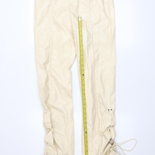 PrettyLittleThing Tall Beige Faux Leather Lace Up Womens Trousers UK 12