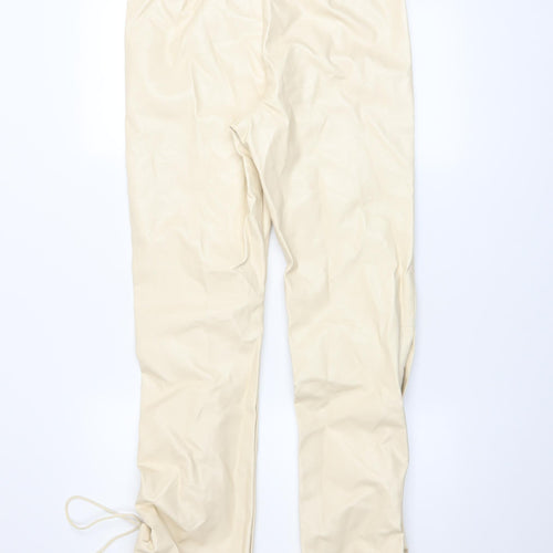 PrettyLittleThing Tall Beige Faux Leather Lace Up Womens Trousers UK 12
