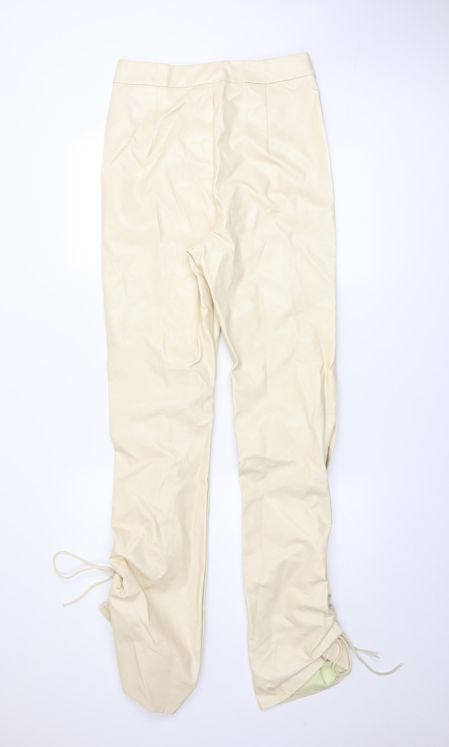 PrettyLittleThing Tall Beige Faux Leather Lace Up Womens Trousers UK 12