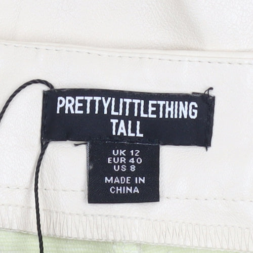 PrettyLittleThing Tall Beige Faux Leather Lace Up Womens Trousers UK 12