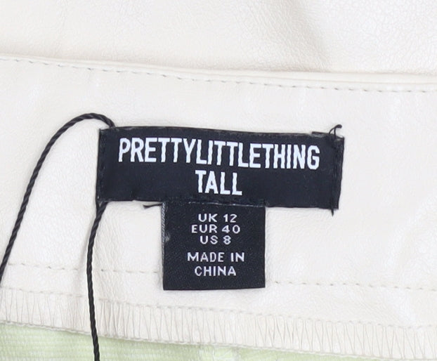PrettyLittleThing Tall Beige Faux Leather Lace Up Womens Trousers UK 12