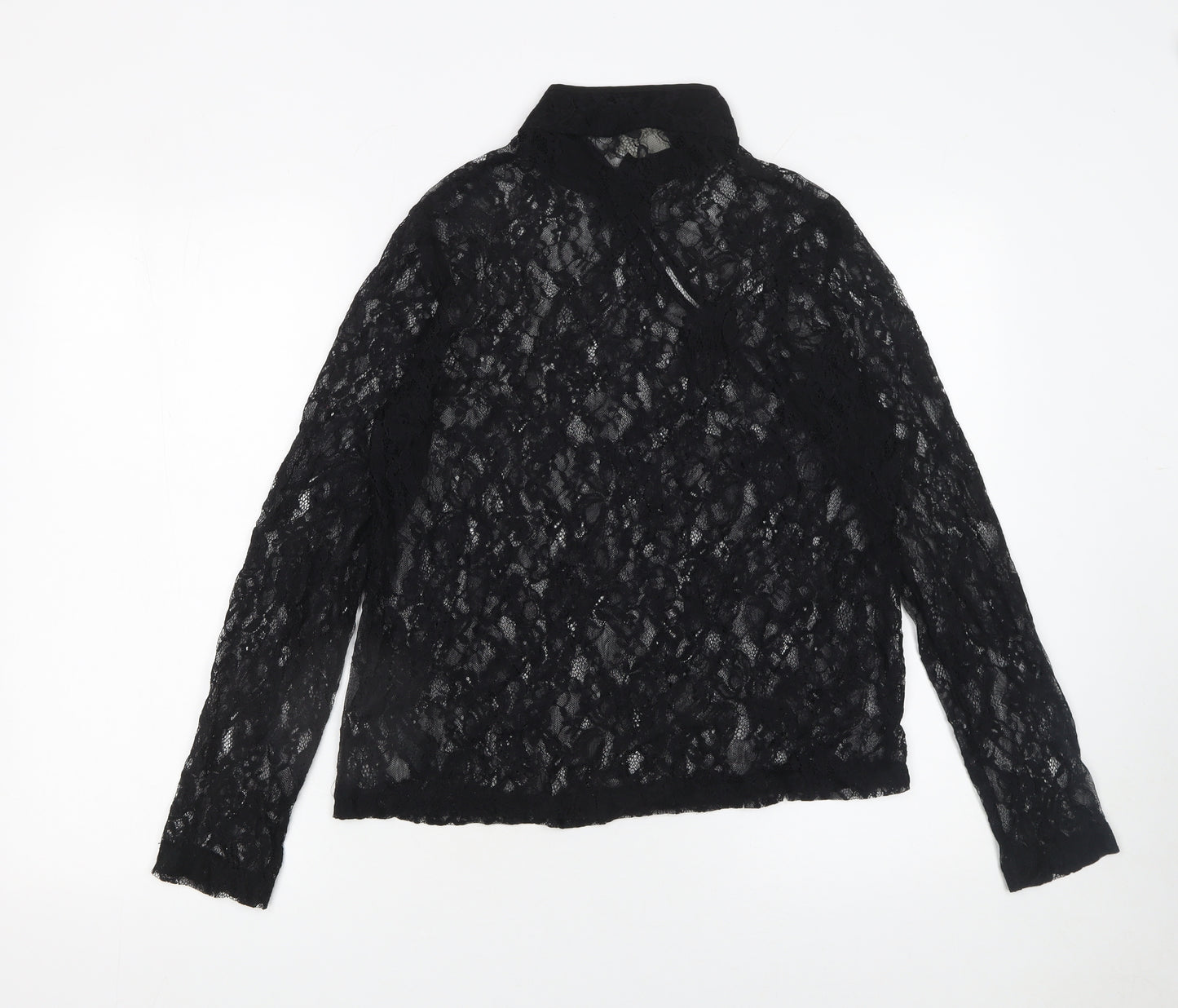 ASOS Women’s Black Lace High Neck Long Sleeve Blouse UK 12
