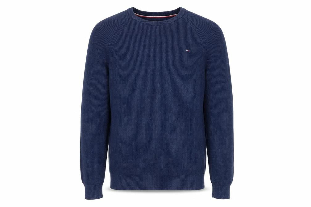 Front view of Tommy Hilfiger Men’s Blue Cotton Crew Neck Jumper L