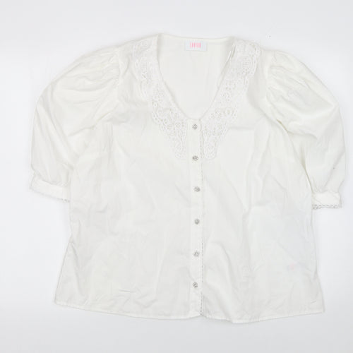 Savida Womens White Cotton Tunic Blouse Size 18 V-Neck Crochet Detail