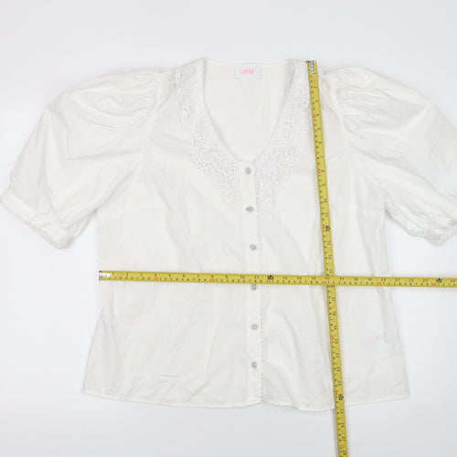 Savida Womens White Cotton Tunic Blouse Size 18 V-Neck Crochet Detail