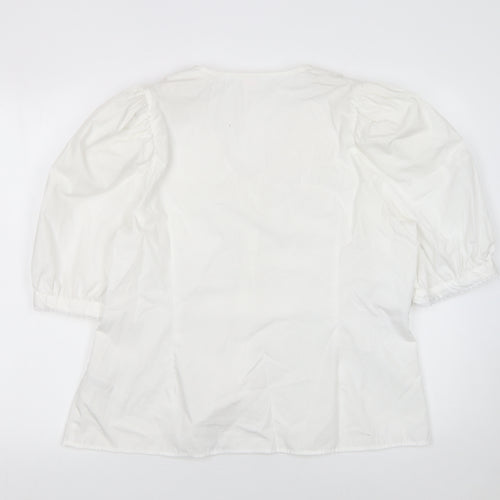 Savida Womens White Cotton Tunic Blouse Size 18 V-Neck Crochet Detail