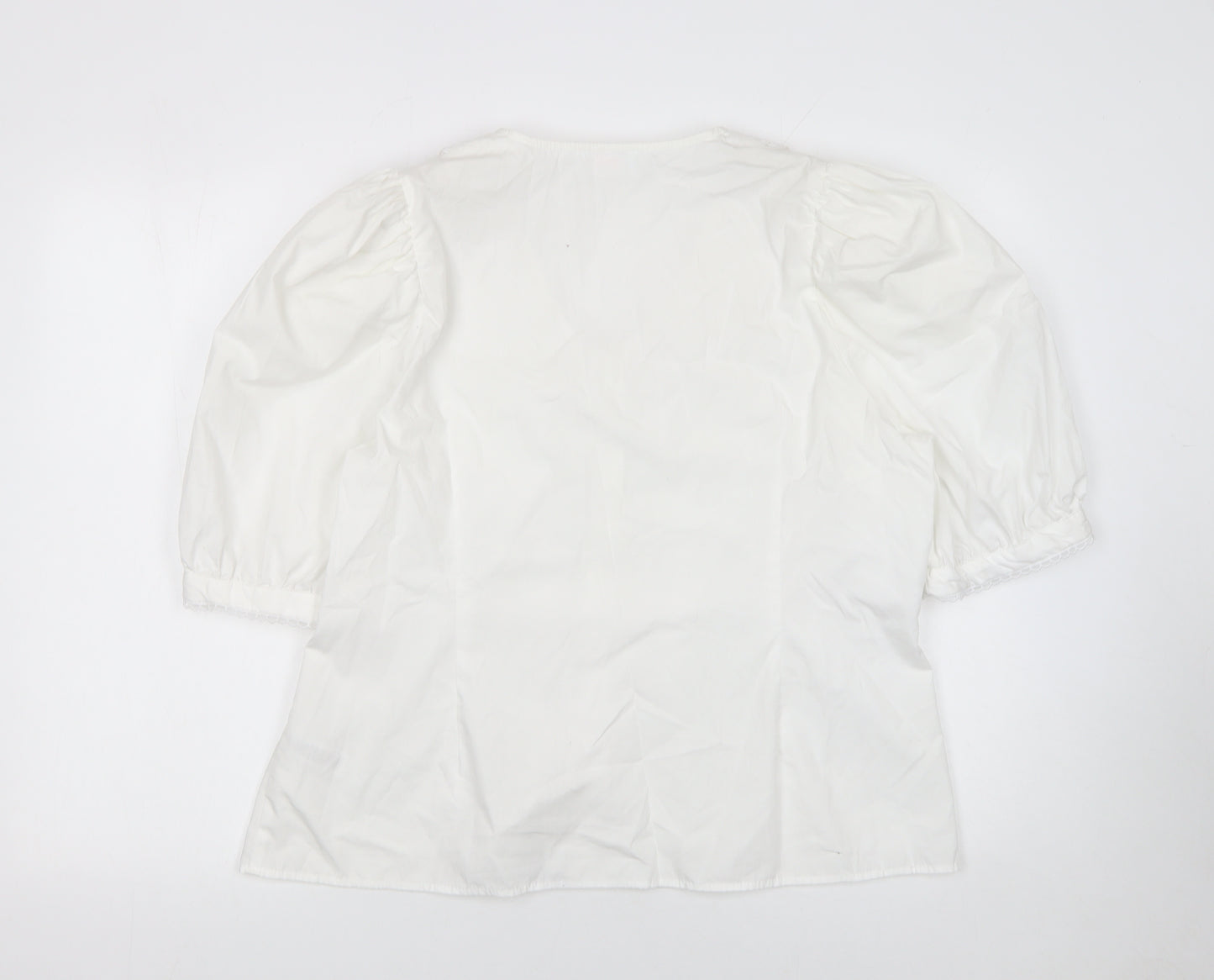 Savida Womens White Cotton Tunic Blouse Size 18 V-Neck Crochet Detail
