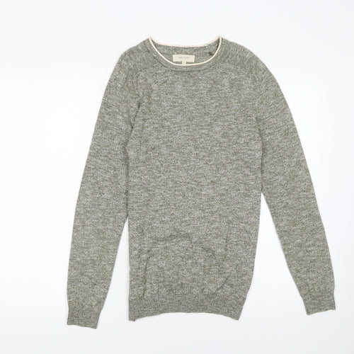 River Island Men's Grey Cotton Blend Crew Neck Pullover Jumper XS