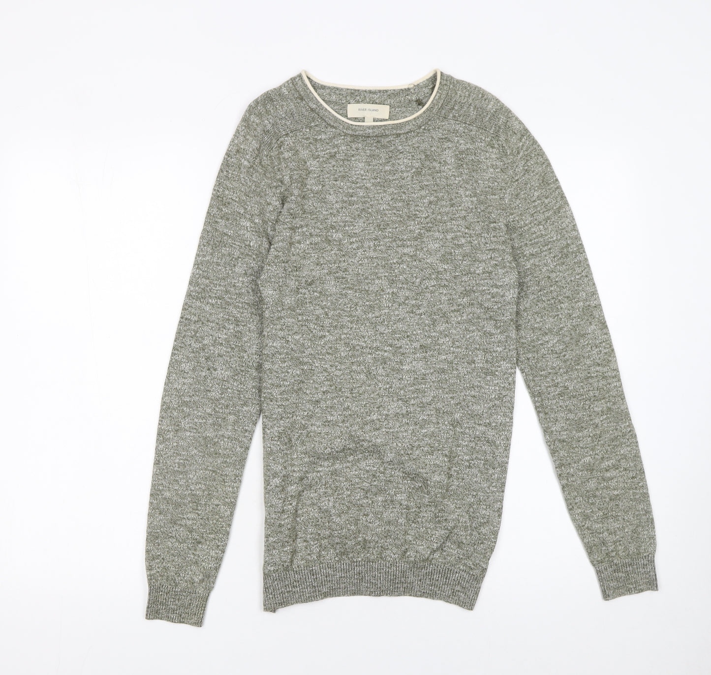 River Island Men's Grey Cotton Blend Crew Neck Pullover Jumper XS