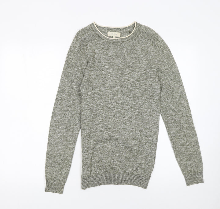 River Island Men's Grey Cotton Blend Crew Neck Pullover Jumper XS