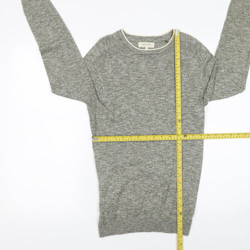 River Island Men's Grey Cotton Blend Crew Neck Pullover Jumper XS