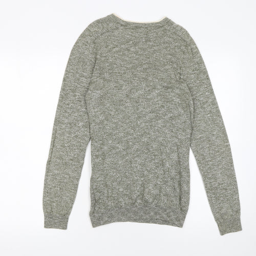 River Island Men's Grey Cotton Blend Crew Neck Pullover Jumper XS