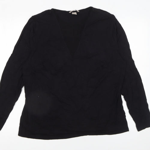 H&M Women’s Black Viscose Long Sleeve V-Neck Blouse Size 18