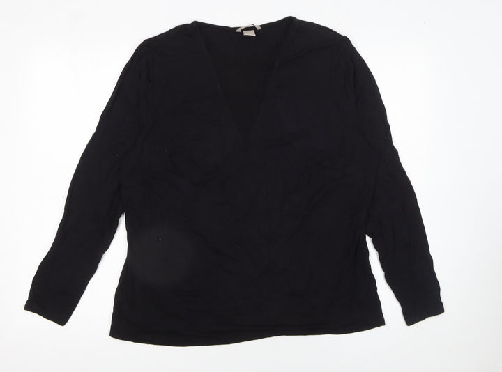 H&M Women’s Black Viscose Long Sleeve V-Neck Blouse Size 18