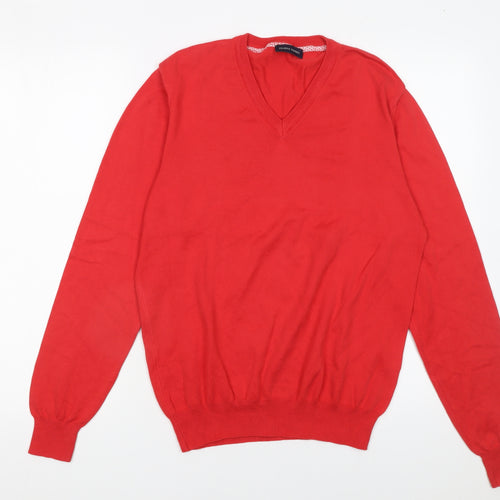 Filippo Riberti Mens Red Cotton V-Neck Pullover Jumper M