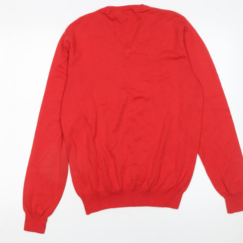Filippo Riberti Mens Red Cotton V-Neck Pullover Jumper M