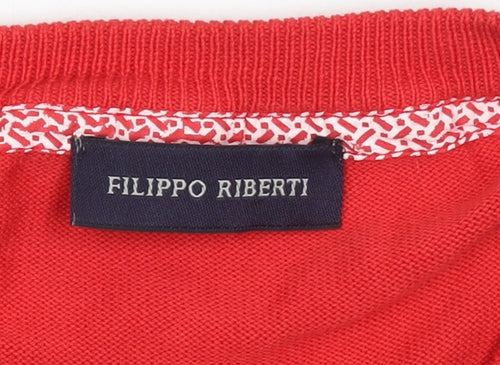 Filippo Riberti Mens Red Cotton V-Neck Pullover Jumper M