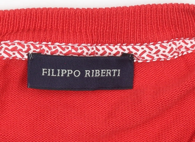 Filippo Riberti Mens Red Cotton V-Neck Pullover Jumper M