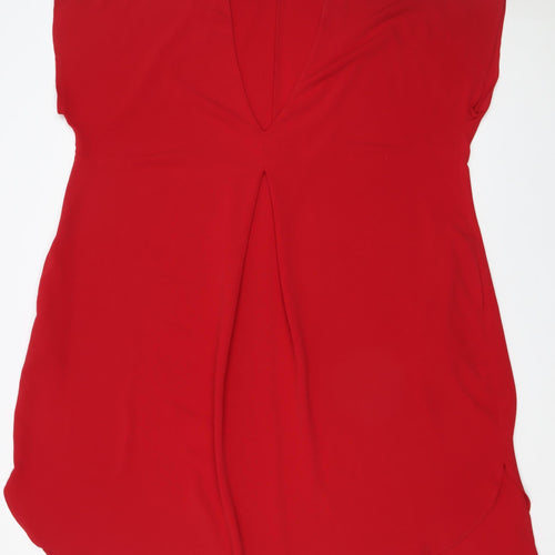 Mat. Women Red M Shift Dress V-Neck Short Sleeve Polyester