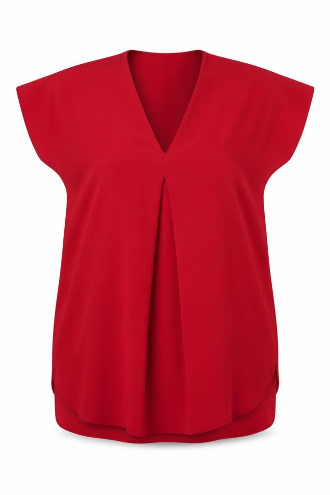 Front view of Mat. Women Red M Shift Dress V-Neck Short Sleeve Polyester