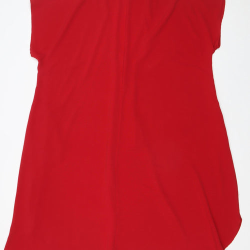 Mat. Women Red M Shift Dress V-Neck Short Sleeve Polyester