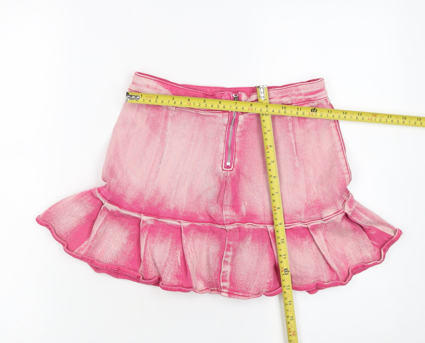 SHEIN Women’s Pink Denim Mini Ruffle Skirt Size 8