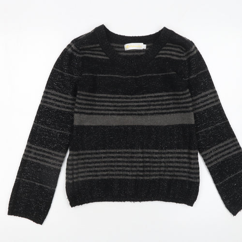 Yufascreation Women's Black Striped Wool Pullover Jumper M