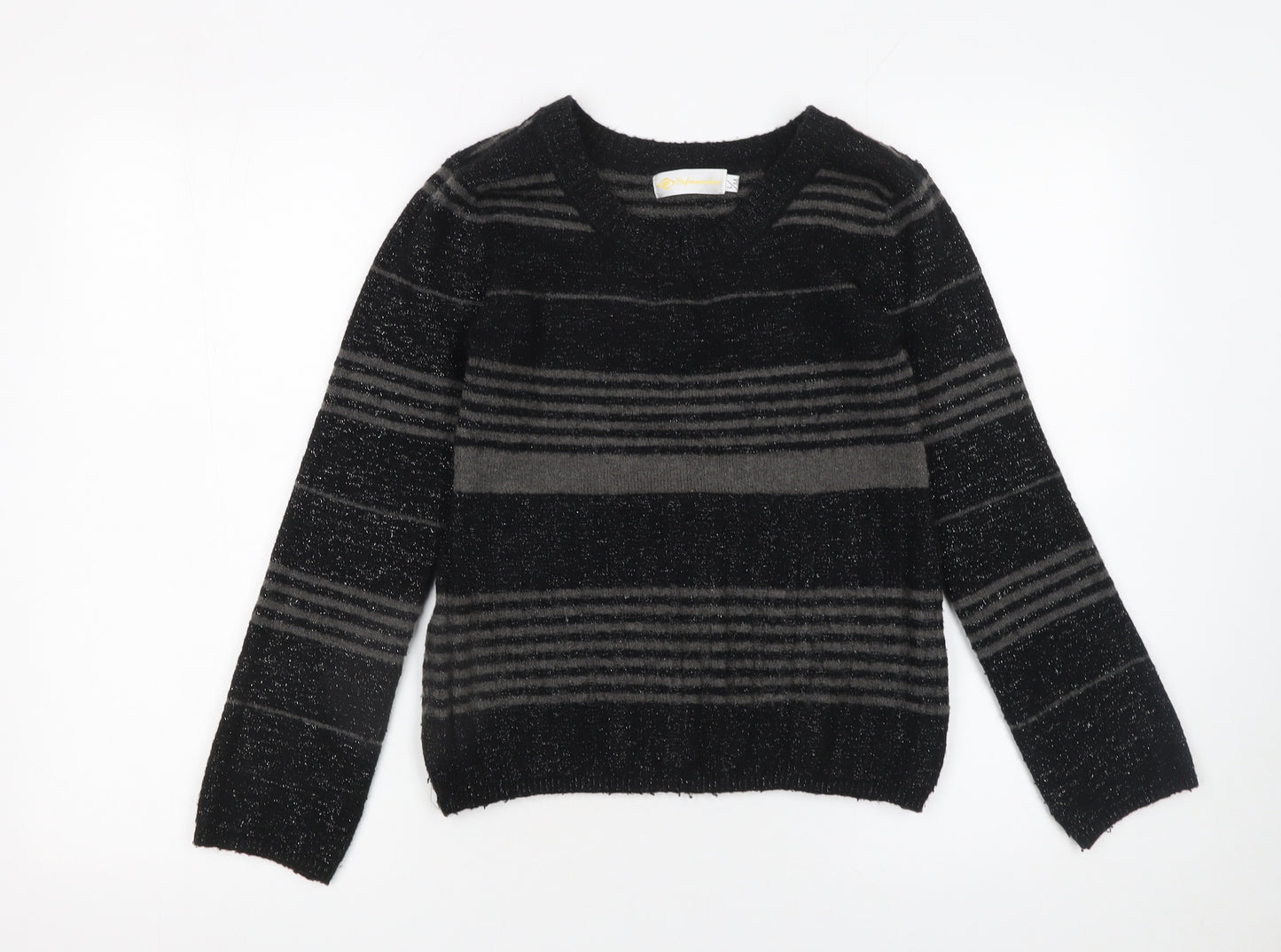 Yufascreation Women's Black Striped Wool Pullover Jumper M