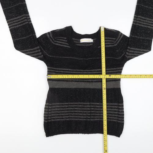 Yufascreation Women's Black Striped Wool Pullover Jumper M