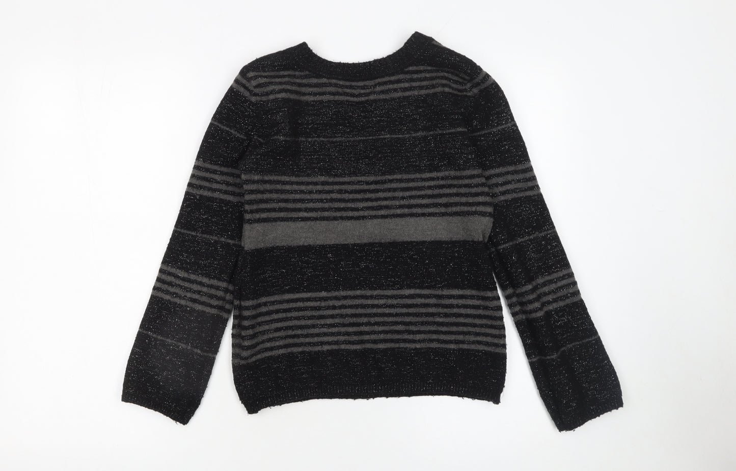Yufascreation Women's Black Striped Wool Pullover Jumper M