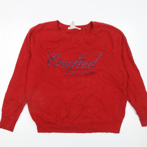 H&M Women's Red Crafted Print Crew Neck Cotton Sweatshirt Size L