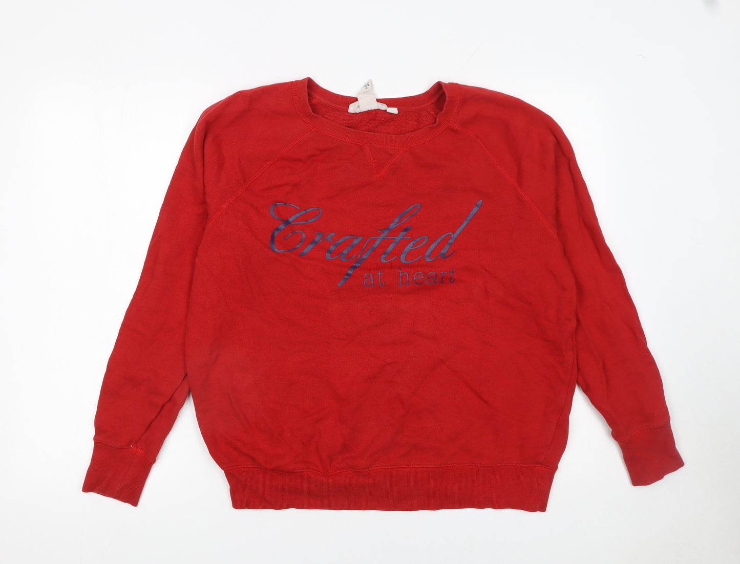 H&M Women's Red Crafted Print Crew Neck Cotton Sweatshirt Size L