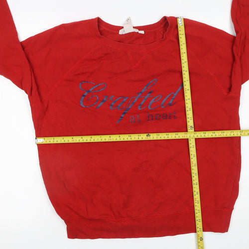 H&M Women's Red Crafted Print Crew Neck Cotton Sweatshirt Size L