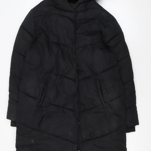 Next Girls Black Hooded Puffer Coat 14 Years Long Winter Jacket