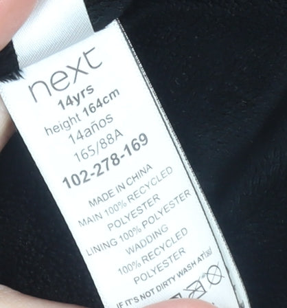 Next Girls Black Hooded Puffer Coat 14 Years Long Winter Jacket