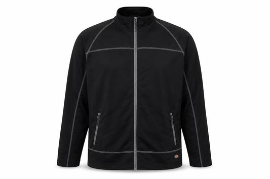 Front view of Dickies Men’s Black 2XL Softshell Track Jacket Full Zip Activewear