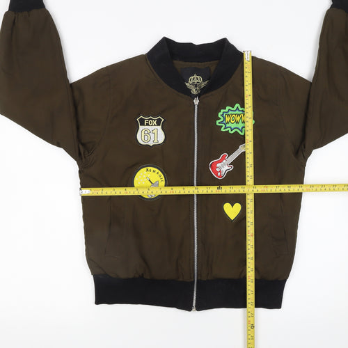 Rising Women’s Brown Bomber Jacket S Embroidered Patches Casual