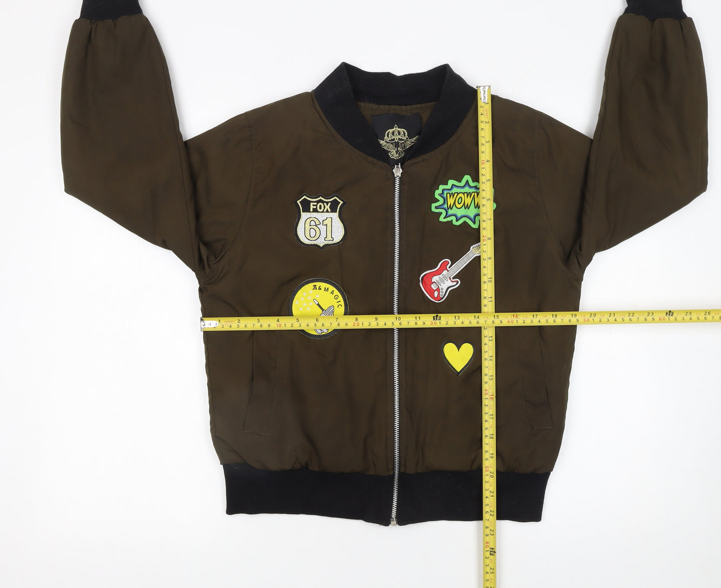 Rising Women’s Brown Bomber Jacket S Embroidered Patches Casual
