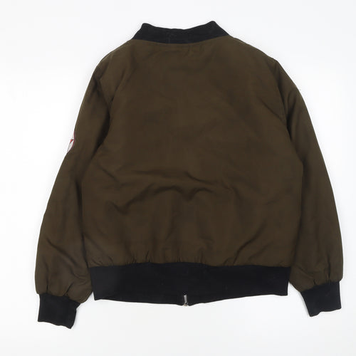 Rising Women’s Brown Bomber Jacket S Embroidered Patches Casual