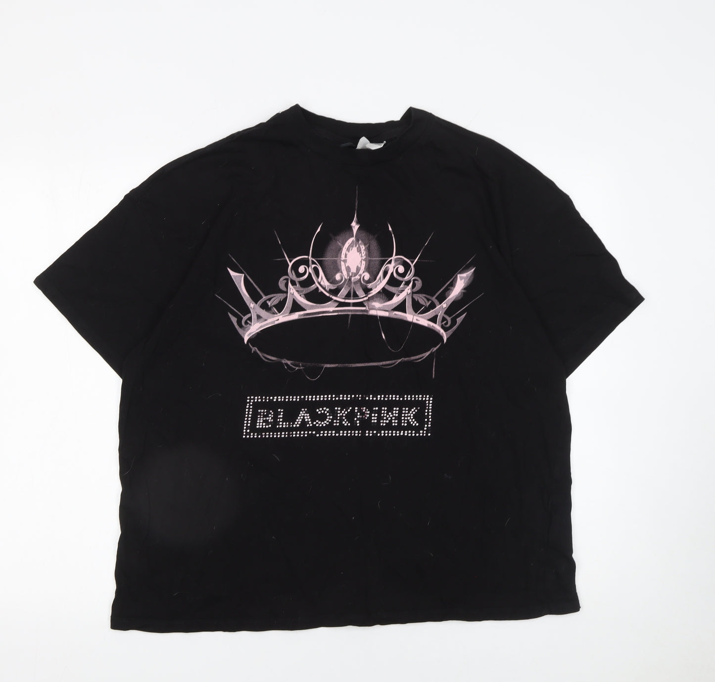 BLACKPINK Women's Black Rhinestone Crown Graphic T-Shirt M