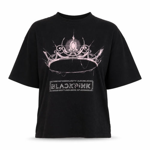 BLACKPINK Women's Black Rhinestone Crown Graphic T-Shirt M