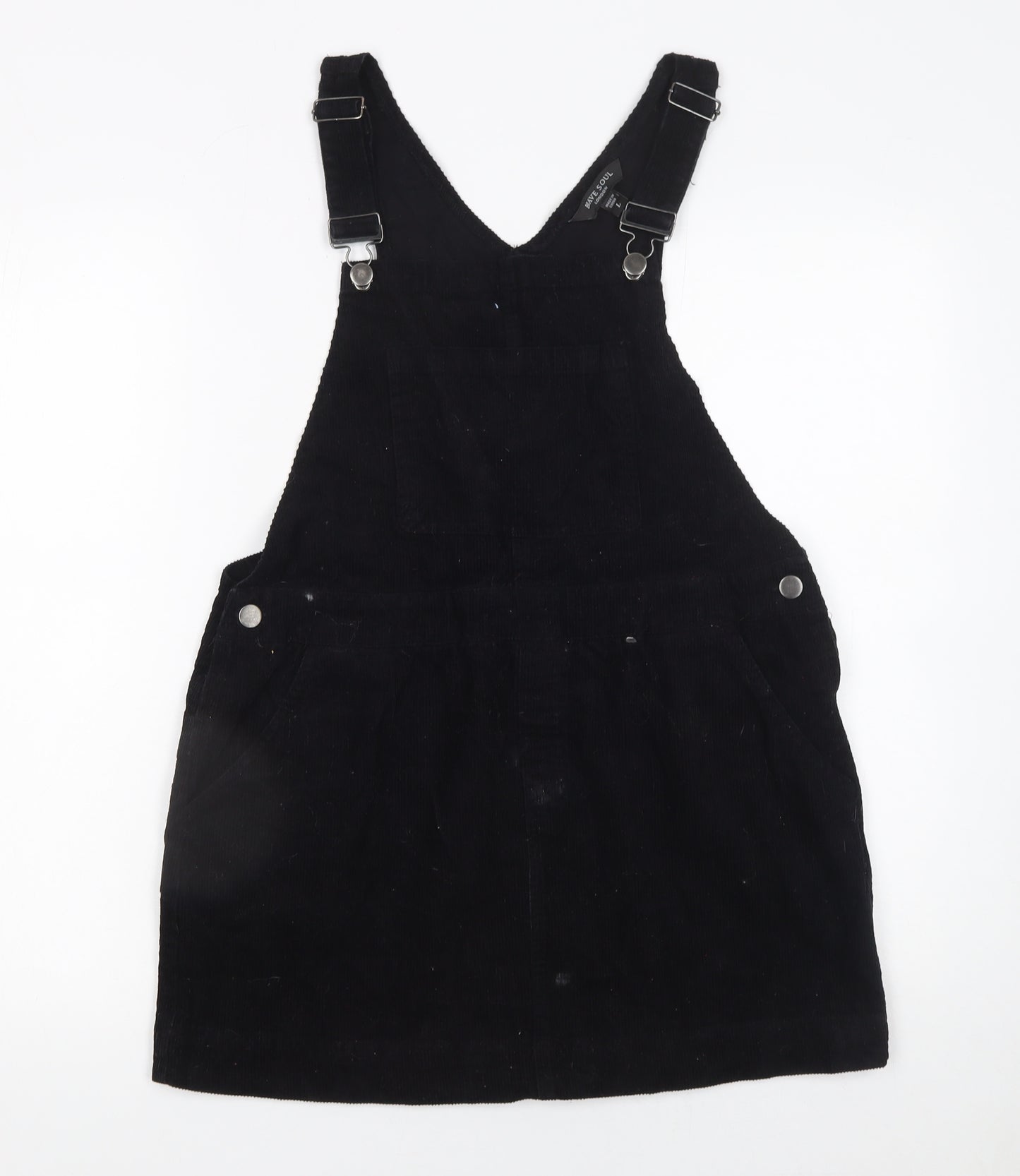 Brave Soul Women's Black Corduroy Pinafore Dress L