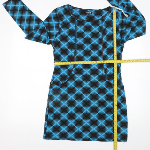 Stella Women Blue Geometric Long Sleeve Shift Dress Size 14