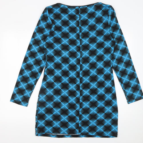 Stella Women Blue Geometric Long Sleeve Shift Dress Size 14