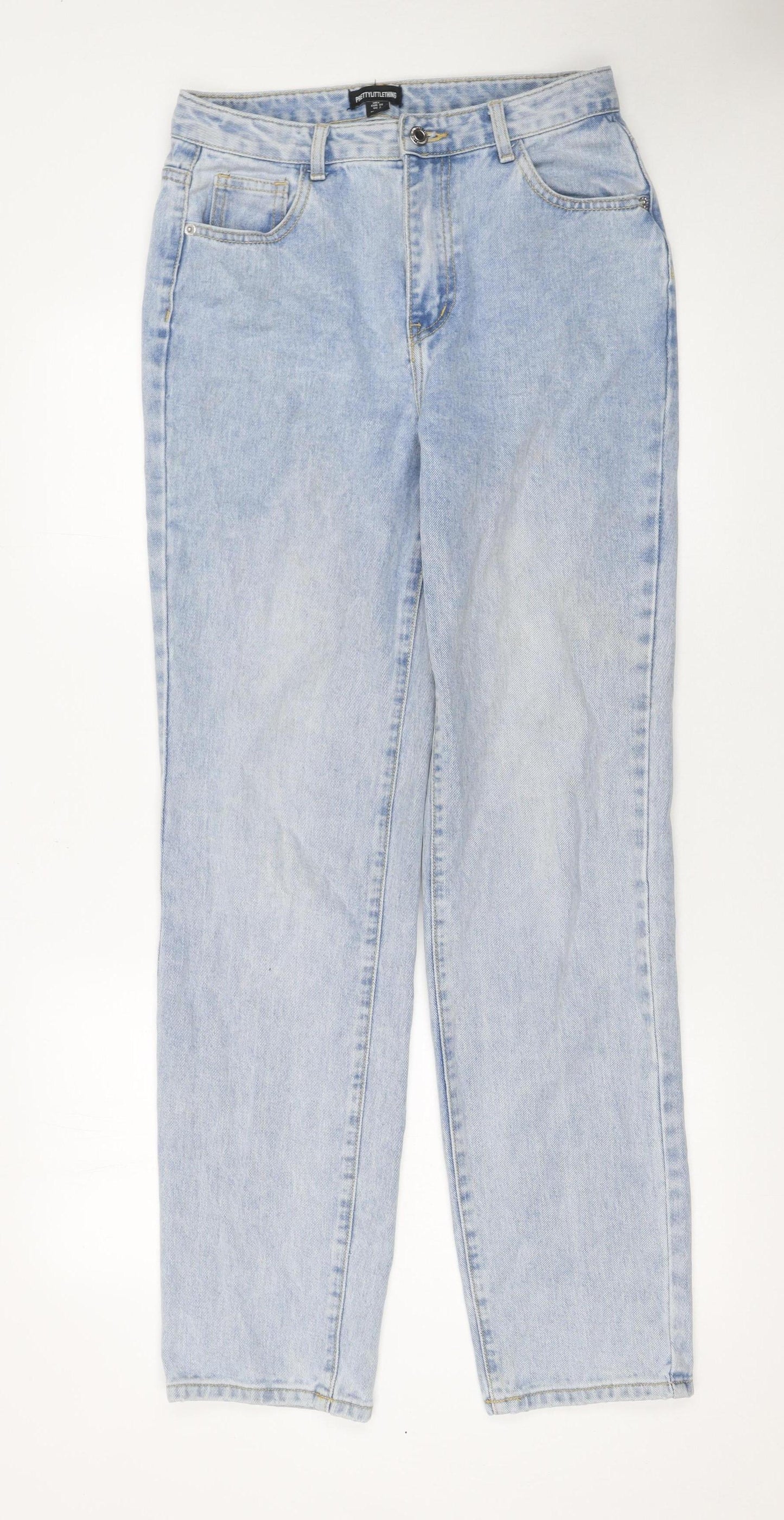 PrettyLittleThing Women's Blue Size 6 High Waist Straight Jeans