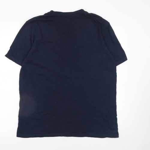 Atlas For Men Navy Blue Crew Neck Cotton T-Shirt Men's Medium