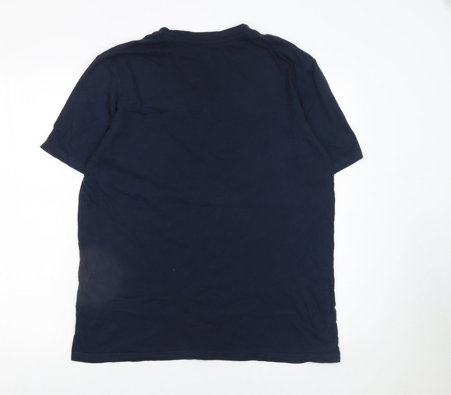Atlas For Men Navy Blue Crew Neck Cotton T-Shirt Men's Medium